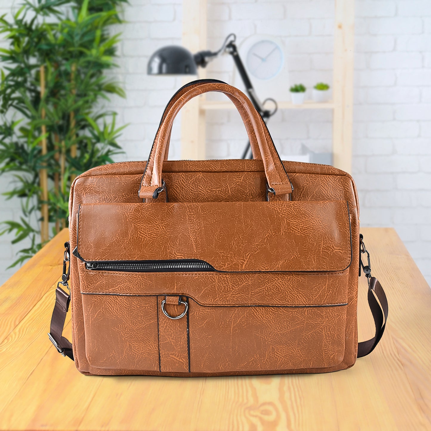 Wukusy premium faux leather multipurpose messenger briefcase with shoulder strap, ideal for office use and professional carry.