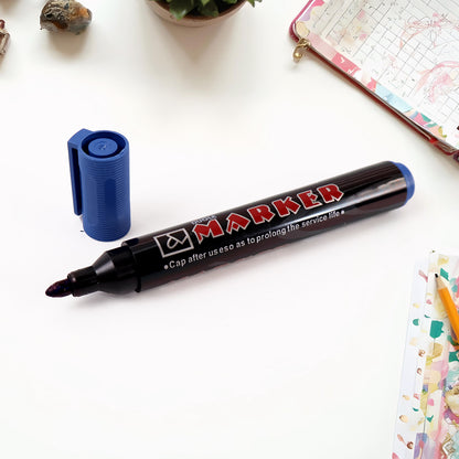 Set of 12 Wukusy premium permanent blue marker pens for office use, with fine tips for precise writing and coloring.
