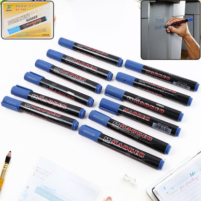 Set of 12 Wukusy premium permanent blue marker pens for office use, with fine tips for precise writing and coloring.