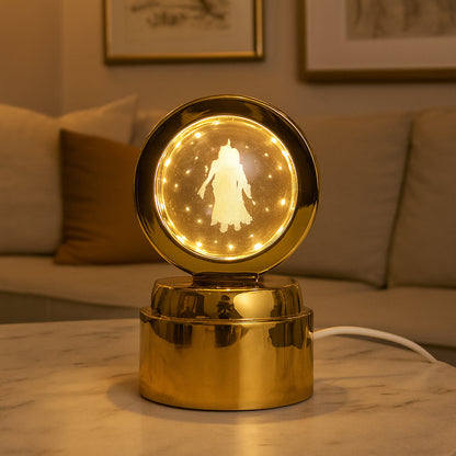 Wukusy Radhe Krishna crystal ball night light for office decoration, featuring intricate design and ambient illumination.