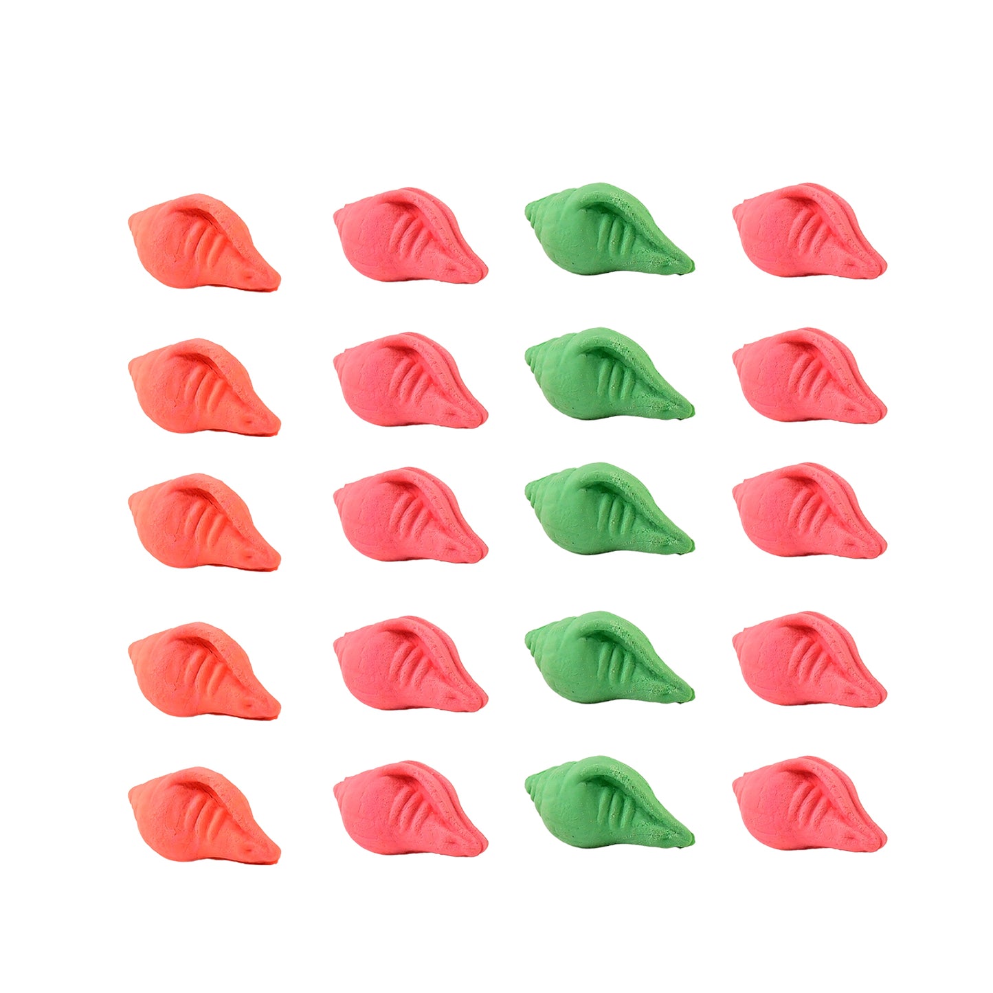 Wukusy office Shankh shape rubber erasers in a 20-piece mix of colorful designs, perfect for school or office use.