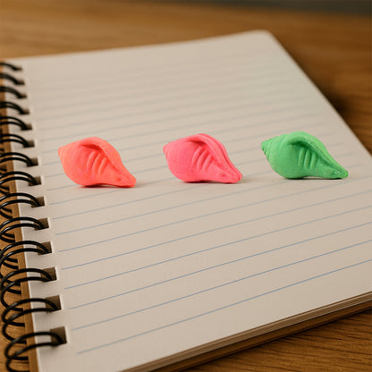 Set of 20 Wukusy Shankh shape rubber erasers in mixed colors, ideal for office and school use.