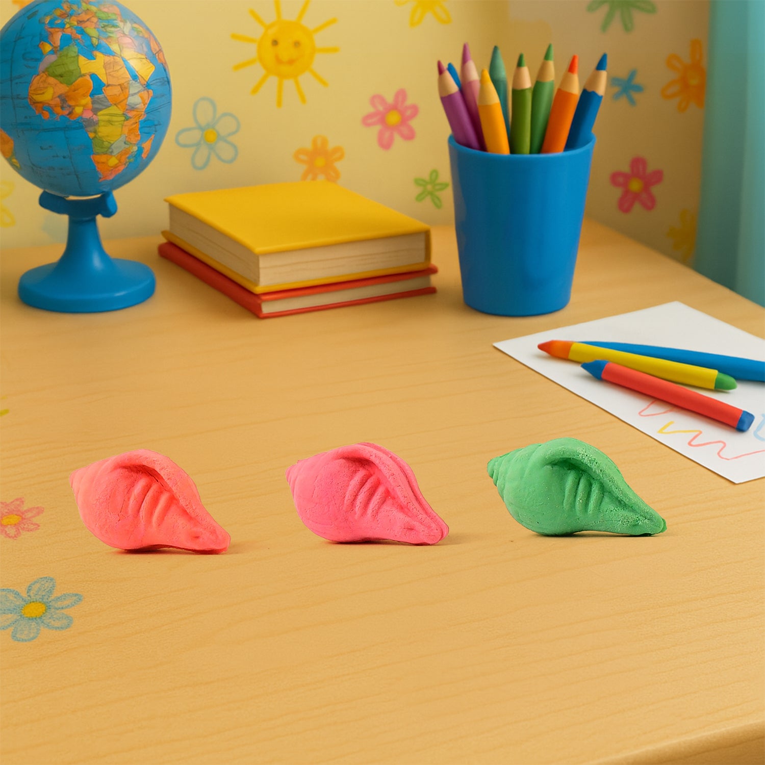 Set of 20 Wukusy shankh shape rubber erasers in mixed colors, perfect for office or school use.