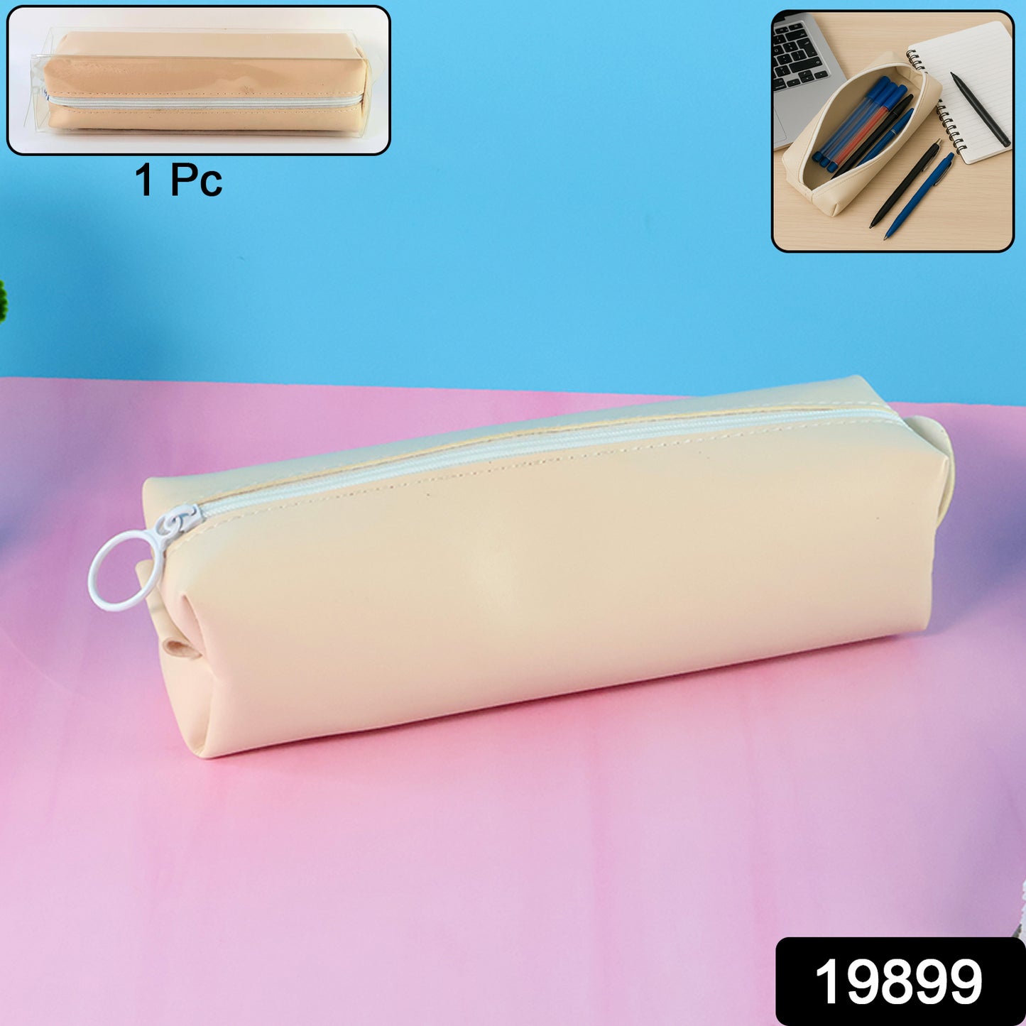 Wukusy slim PU leather pencil pouch for office, compact storage for pens and pencils in a sleek, black design