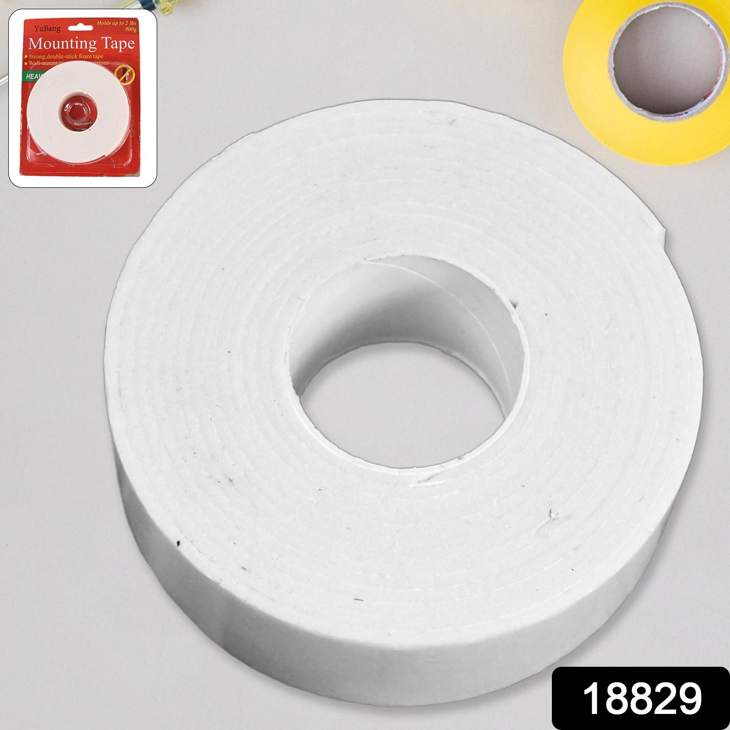 Wukusy office double-sided foam mounting tape, large size, showing the strong adhesive tape roll ready for mounting tasks.