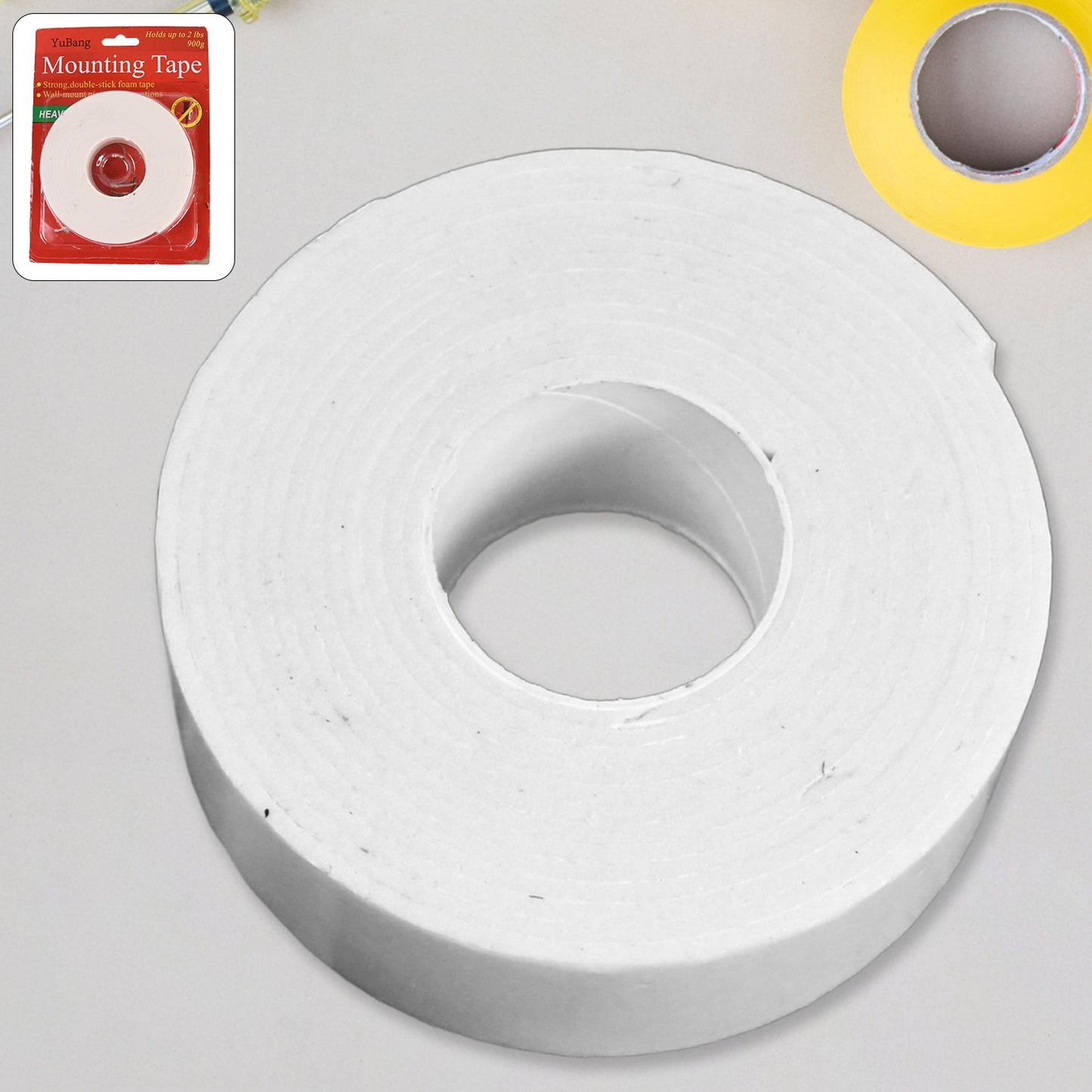 Wukusy strong double-sided foam mounting tape, large size, ideal for office use, shown on a white background.