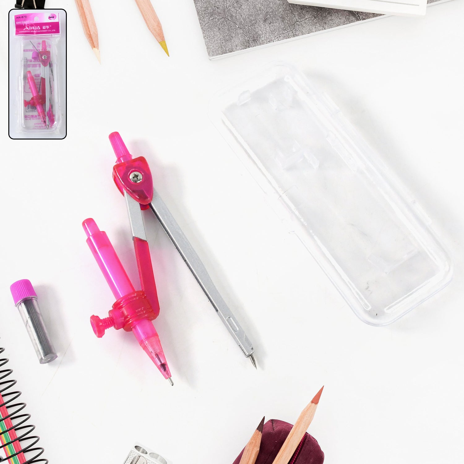 Wukusy 4-in-1 student geometry compass set with multiple tools for precise drawing and measuring in office or classroom use