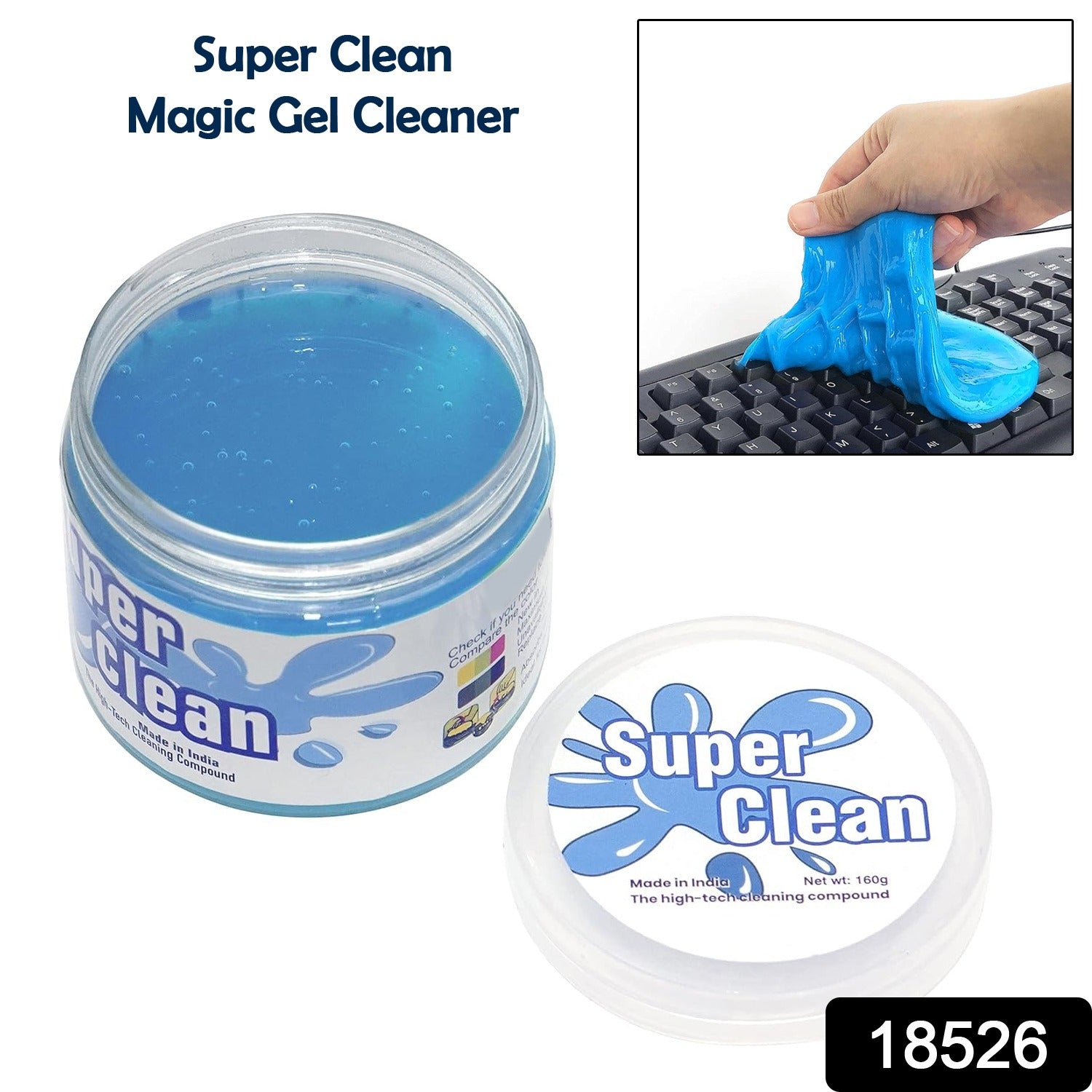 Wukusy Super Clean Magic Gel Cleaner for office surfaces, showing the gel formula and cleaning in action.
