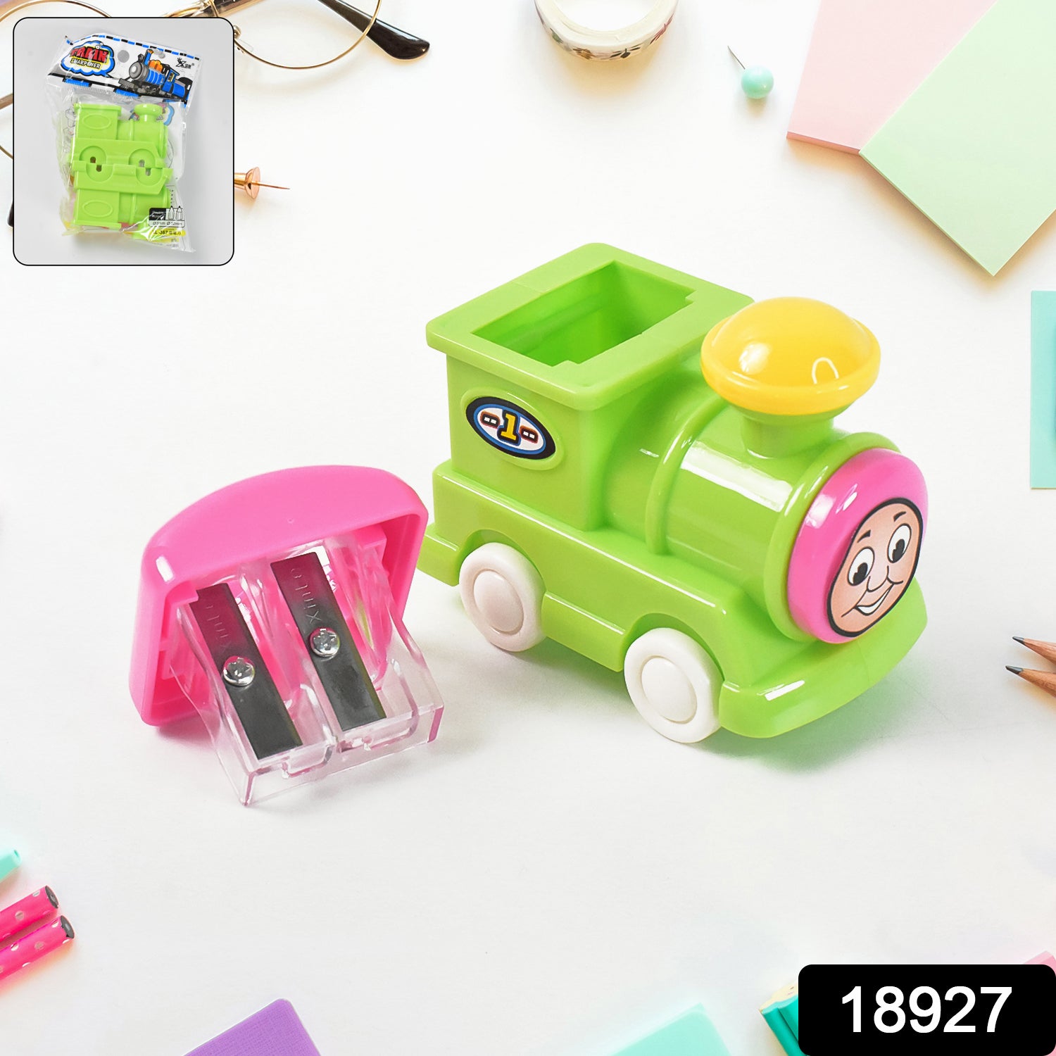 Wukusy office train double hole pencil sharpener with two sharpening sizes, compact design for easy use.
