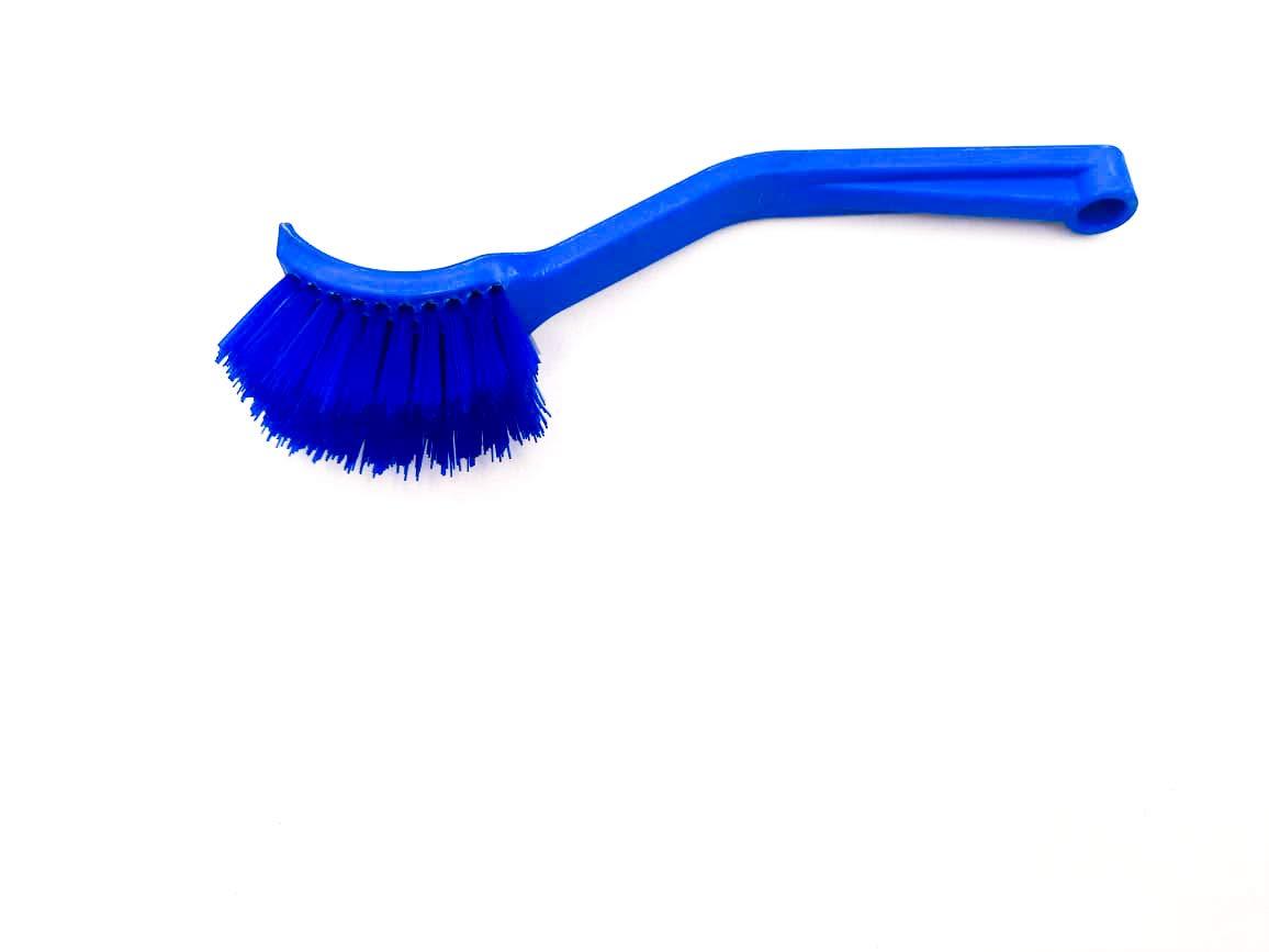 Multicolour plastic wash basin and toilet seat cleaning brush by Wukusy, featuring ergonomic handle and durable bristles.