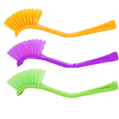 Multicolour plastic wash basin and toilet seat cleaning brush by Wukusy, featuring a compact design for bathroom cleaning.