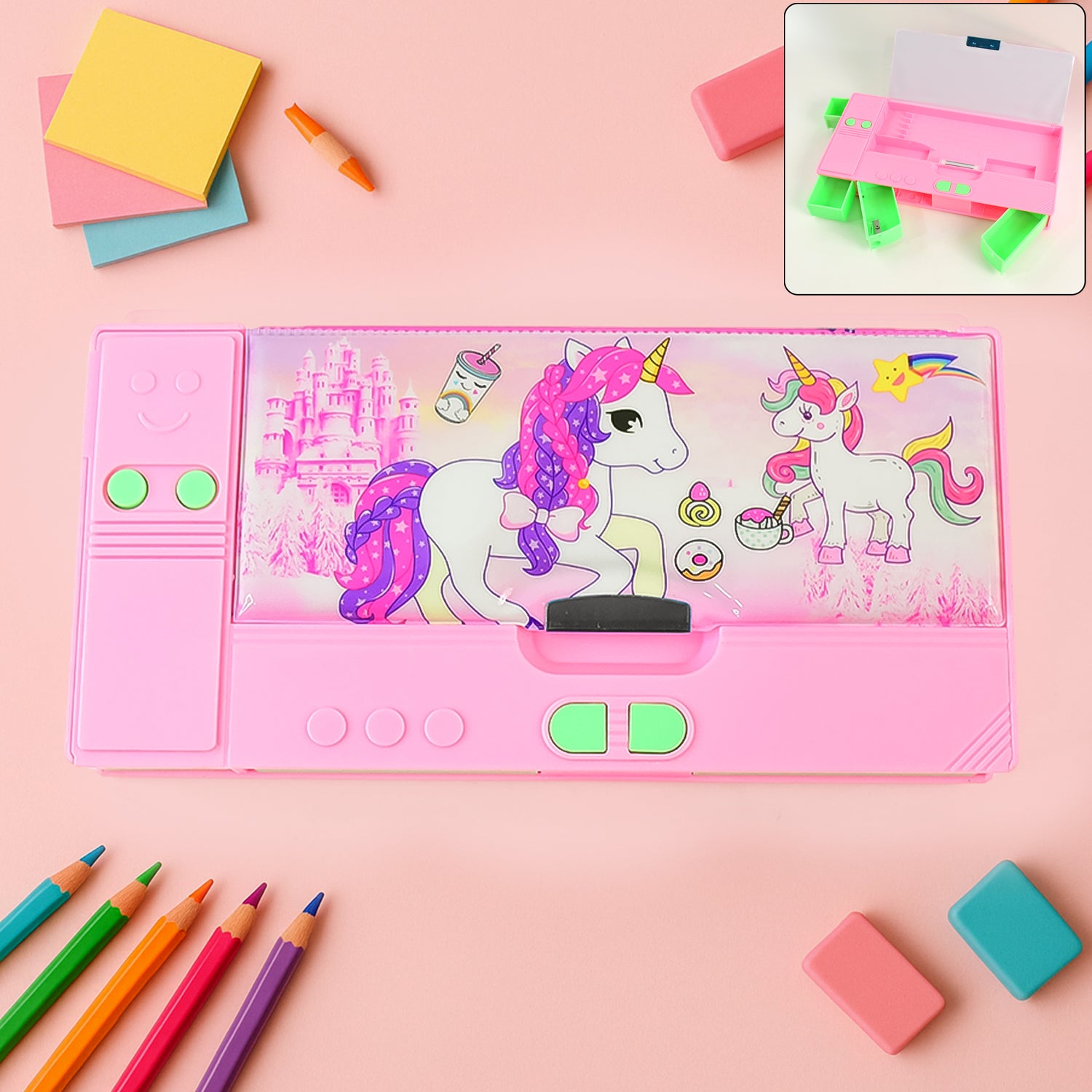 Wukusy multi-purpose jumbo pencil box with compass, calculator, and 2-side slot for school, travel, or studio use.