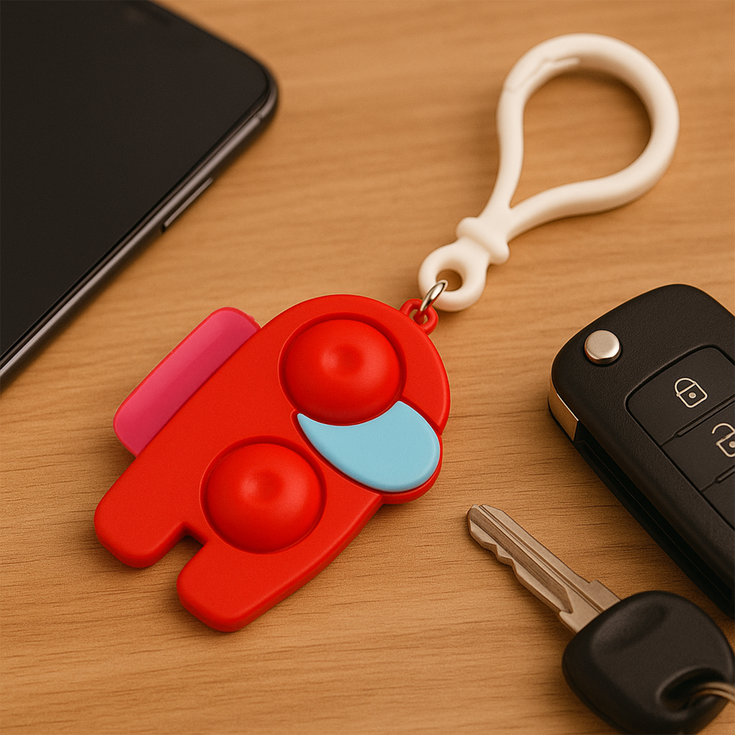 Colorful Wukusy Pop-it Fidget Keychain Toy, a fun sensory accessory with multiple bubble pops in mixed colors.