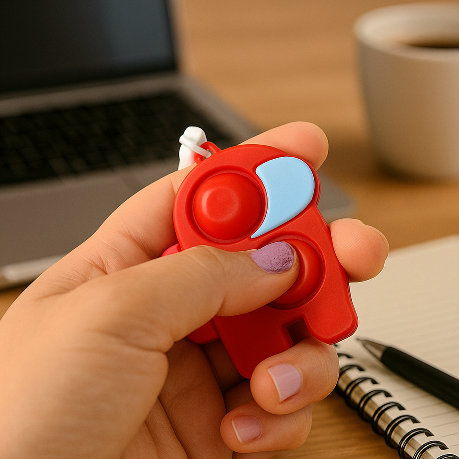 Wukusy Pop-it Fidget Keychain Toy in mixed colors, small plastic sensory toy with bubbles to press and pop.