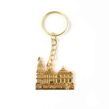 Golden metal Ram Mandir keychain from Wukusy, featuring intricate design and durable craftsmanship, perfect for spiritual accessories.