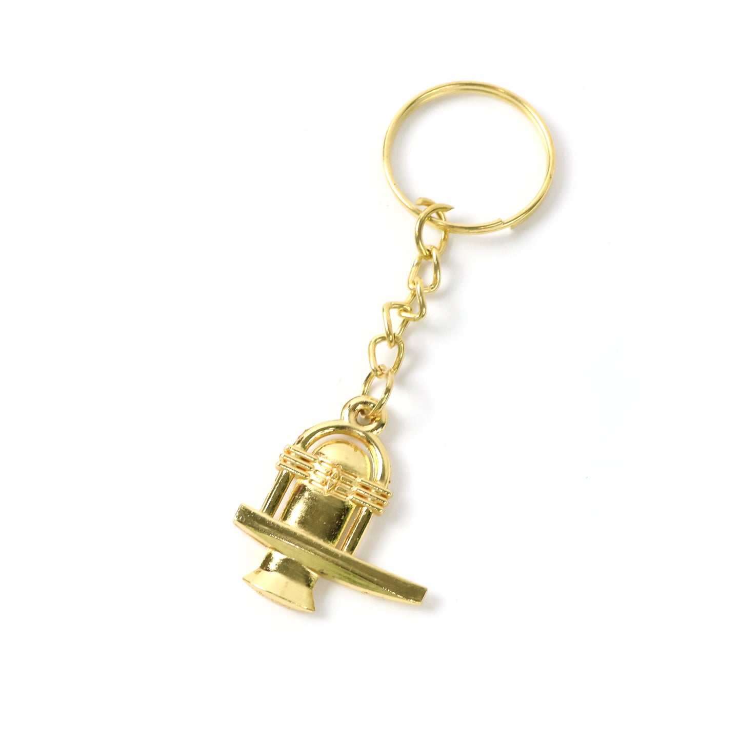 Golden metal Shivling keychain by Wukusy, featuring detailed religious symbol design, ideal for accessories or spiritual keepsake.