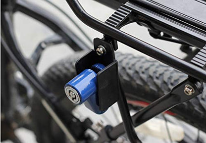 Wukusy 1514 Wheel Padlock Disc Lock for motorcycle and scooter security, shown attached to a bike wheel.