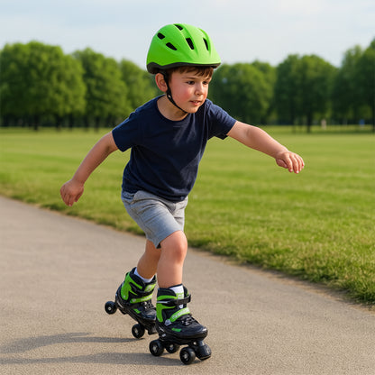Wukusy adjustable quad roller skates for kids, large size, featuring four wheels and supportive design for sports and recreational skating.