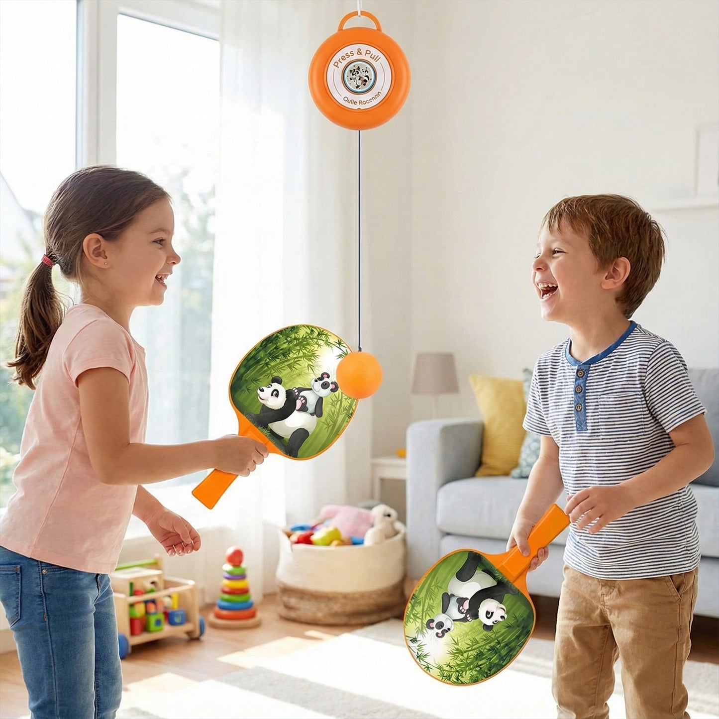 Wukusy hanging table tennis trainer set for kids, includes adjustable net and paddles for indoor practice and fun.