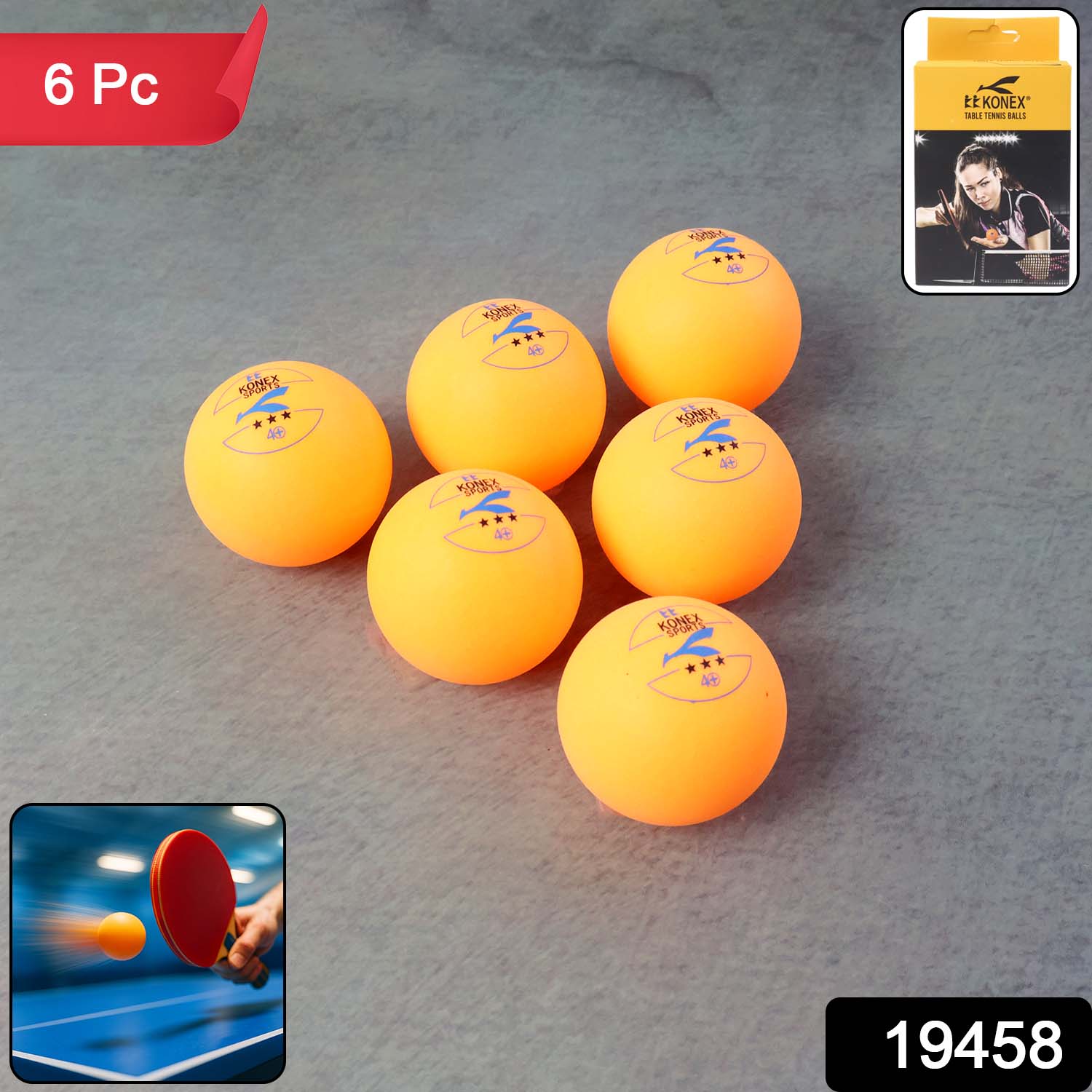 Set of six Wukusy professional table tennis balls, sport-grade ping pong balls for competitive play and practice.