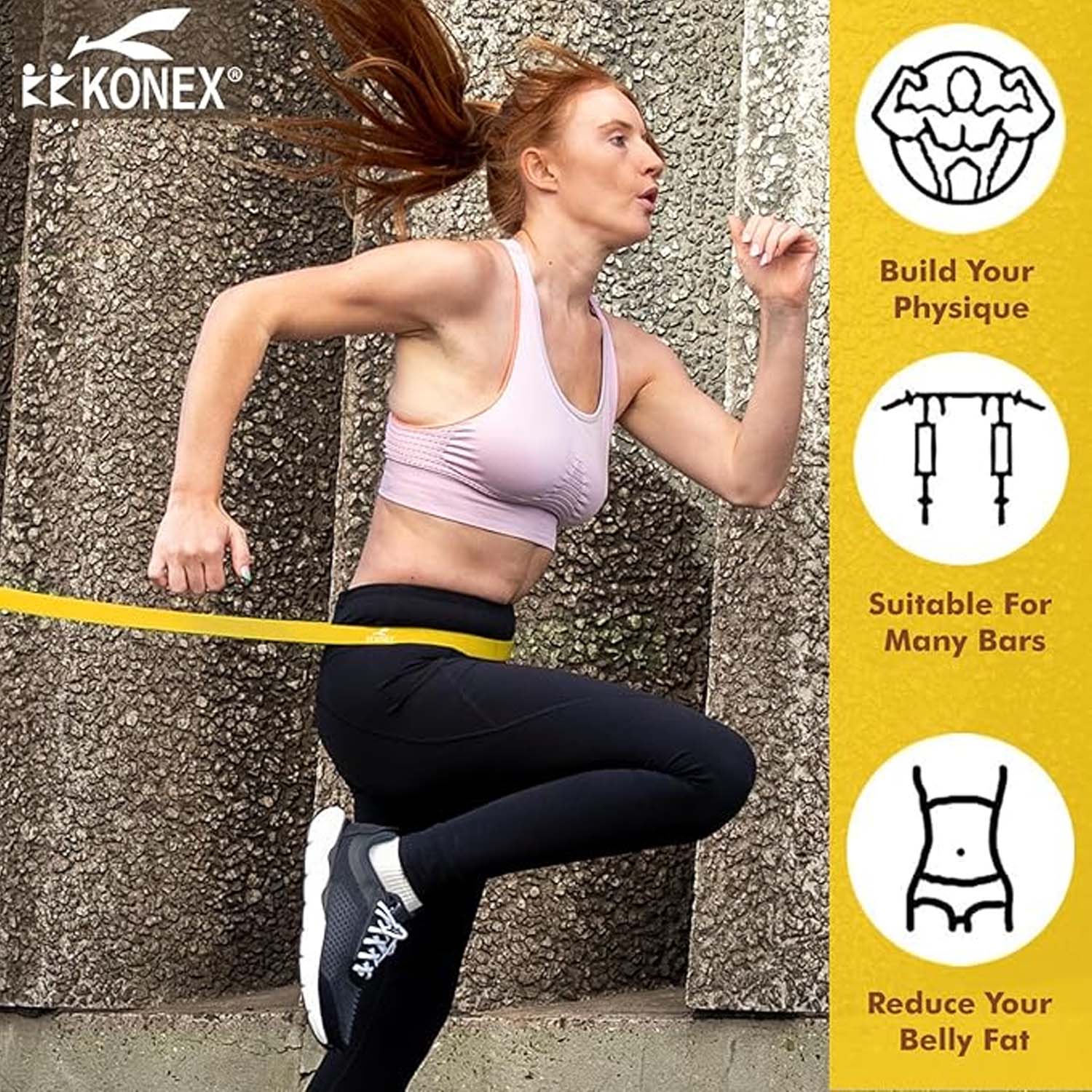 Set of five Wukusy resistance loop exercise bands for strength training and physical therapy, shown in a natural workout setting.