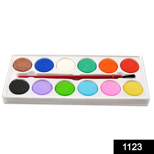 Wukusy 1123 Water Color Painting Kit with 12 shades and paint brush, 13-piece set for kids' art and creative projects.