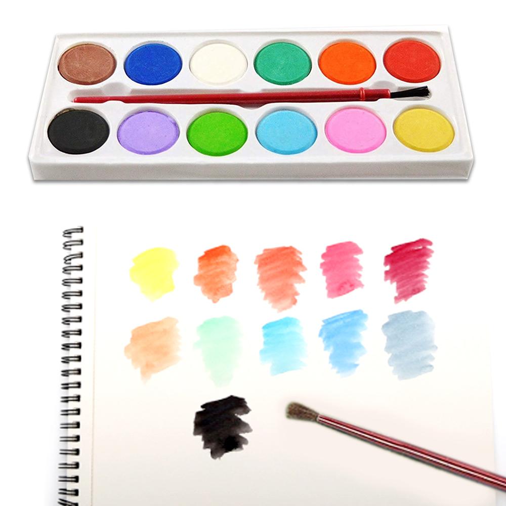 Wukusy 1123 Water Color Painting Kit with 12 shades and paint brush, 13-piece set for kids’ arts and crafts activities.