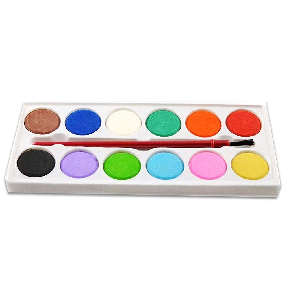 Wukusy 1123 Water Color Painting Kit with 12 shades and paint brush set, ideal for kids' arts and crafts activities.