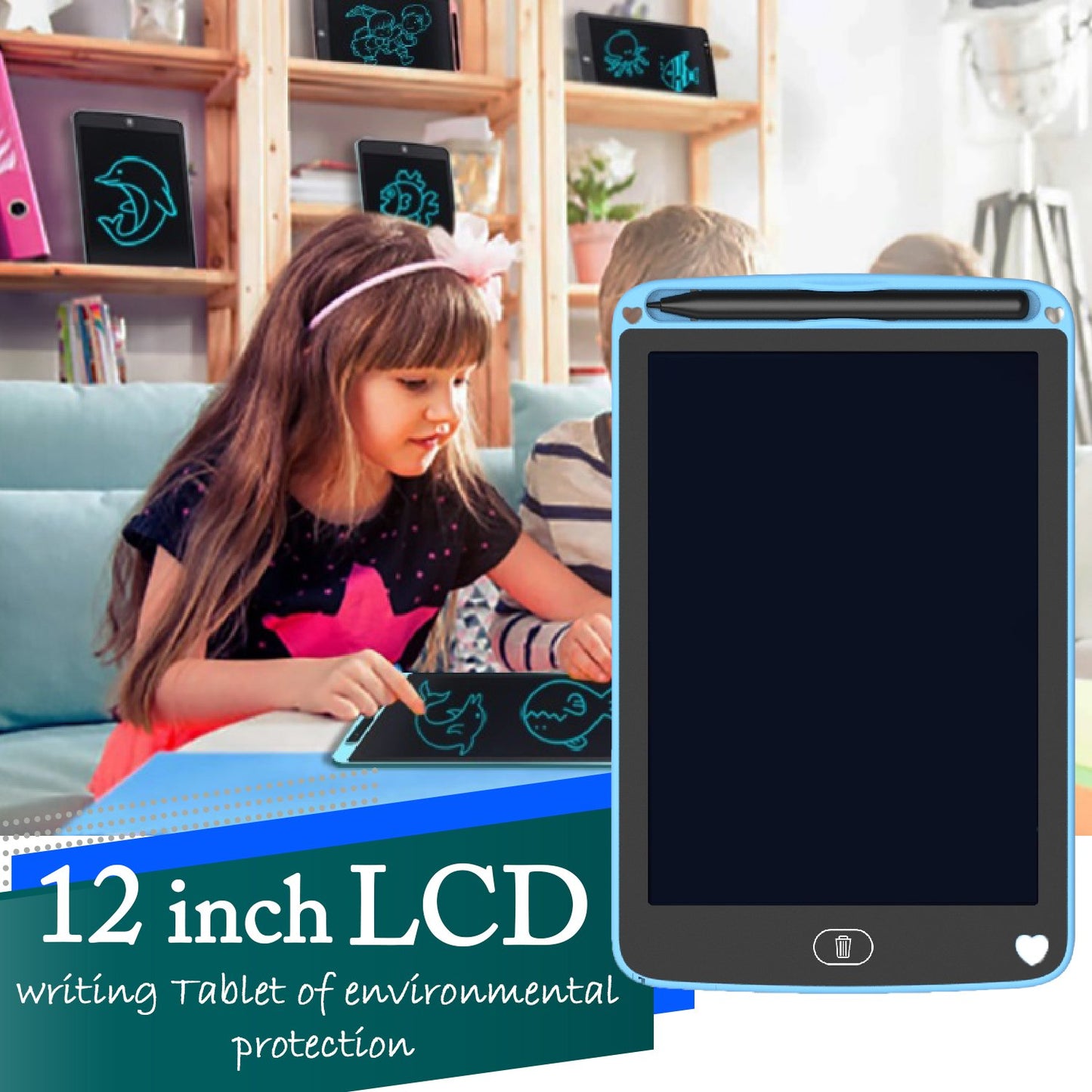 Wukusy 1412 portable LCD writing tablet with digital screen for paperless memo and note-taking in a compact toy design.