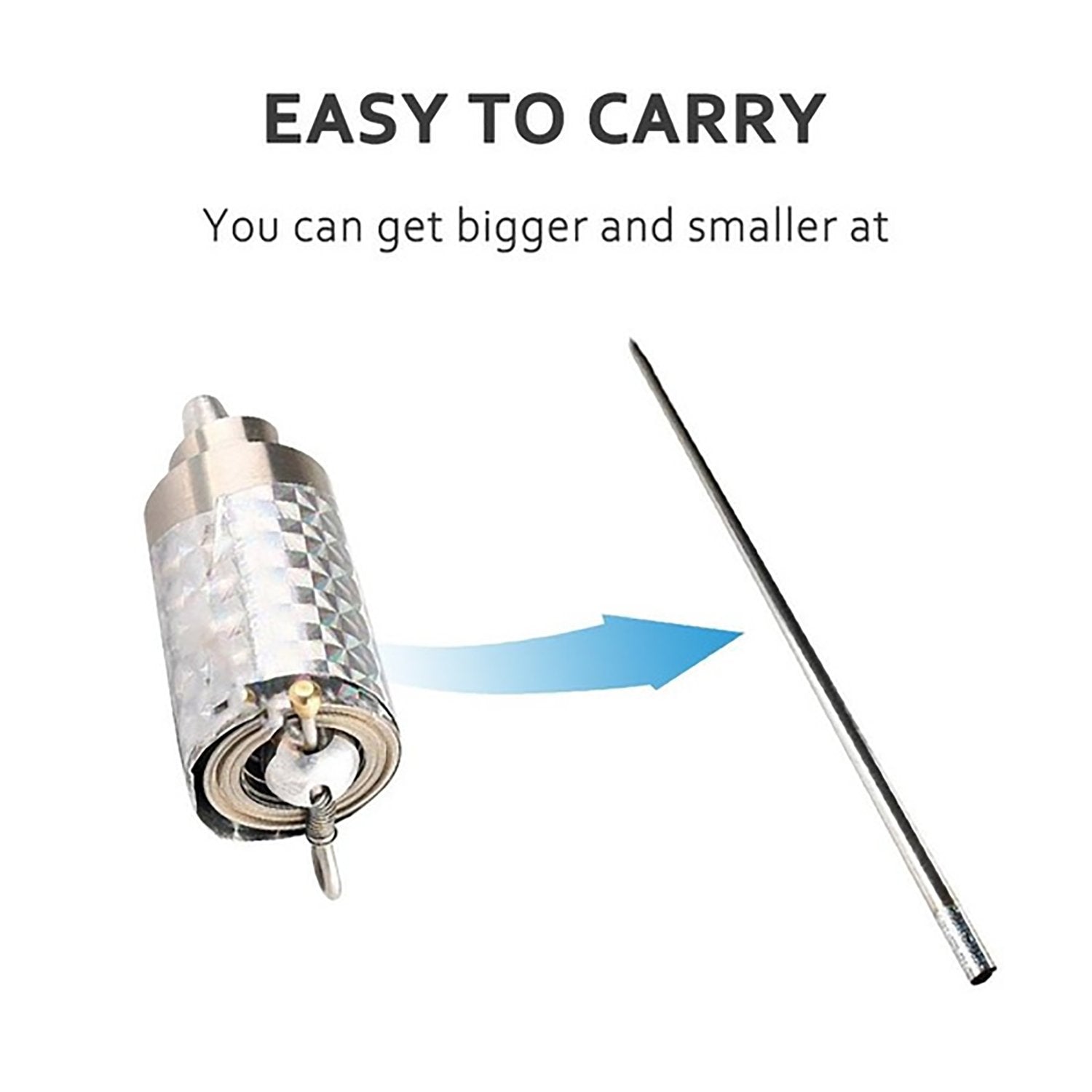 Silver appearing cane magic toy by Wukusy featuring high elasticity steel for fun magic tricks and illusions.