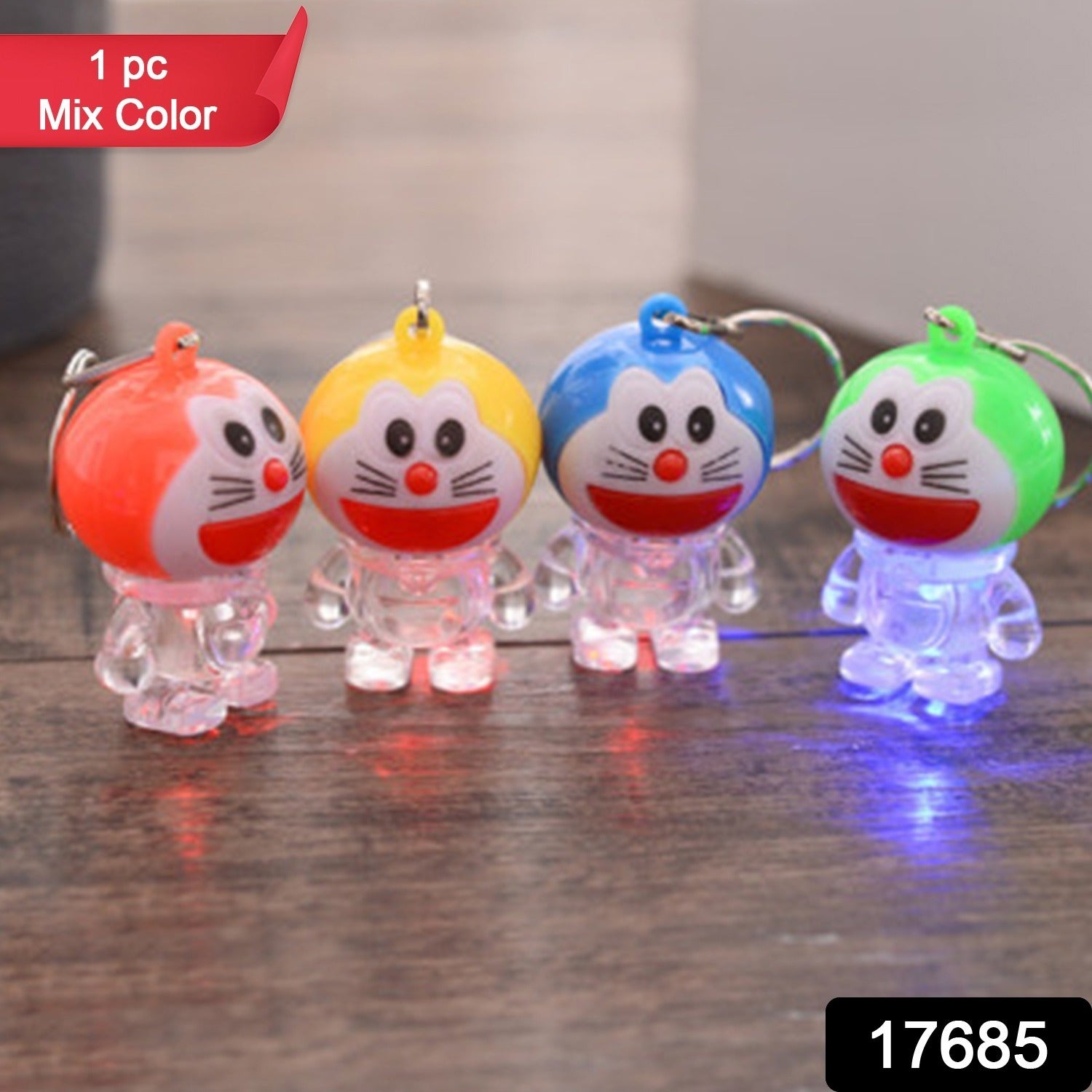 Wukusy Doremon Lightning Keychain with two colorful lightning designs, made of durable toy material, on a plain background.