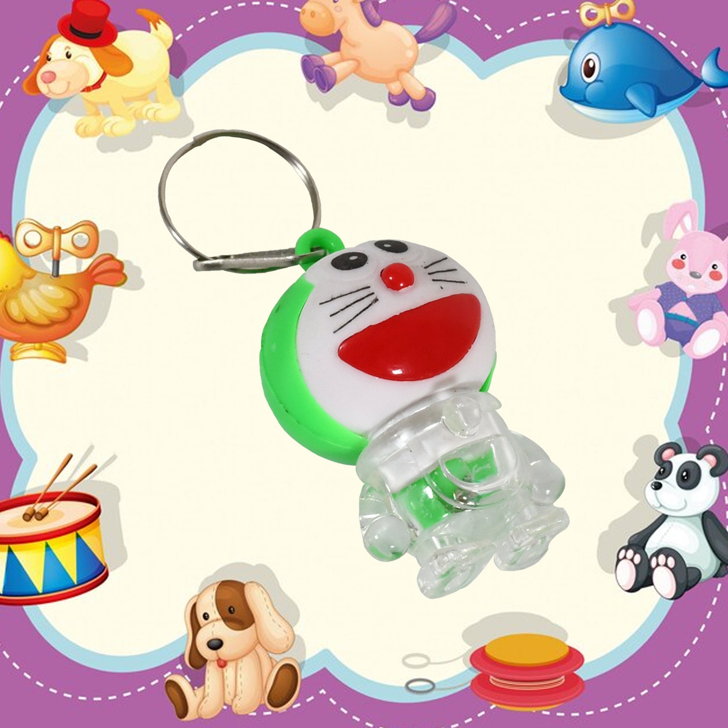 Wukusy Doremon Lightning Keychain with two colorful lightning designs, perfect for attaching to keys or bags.