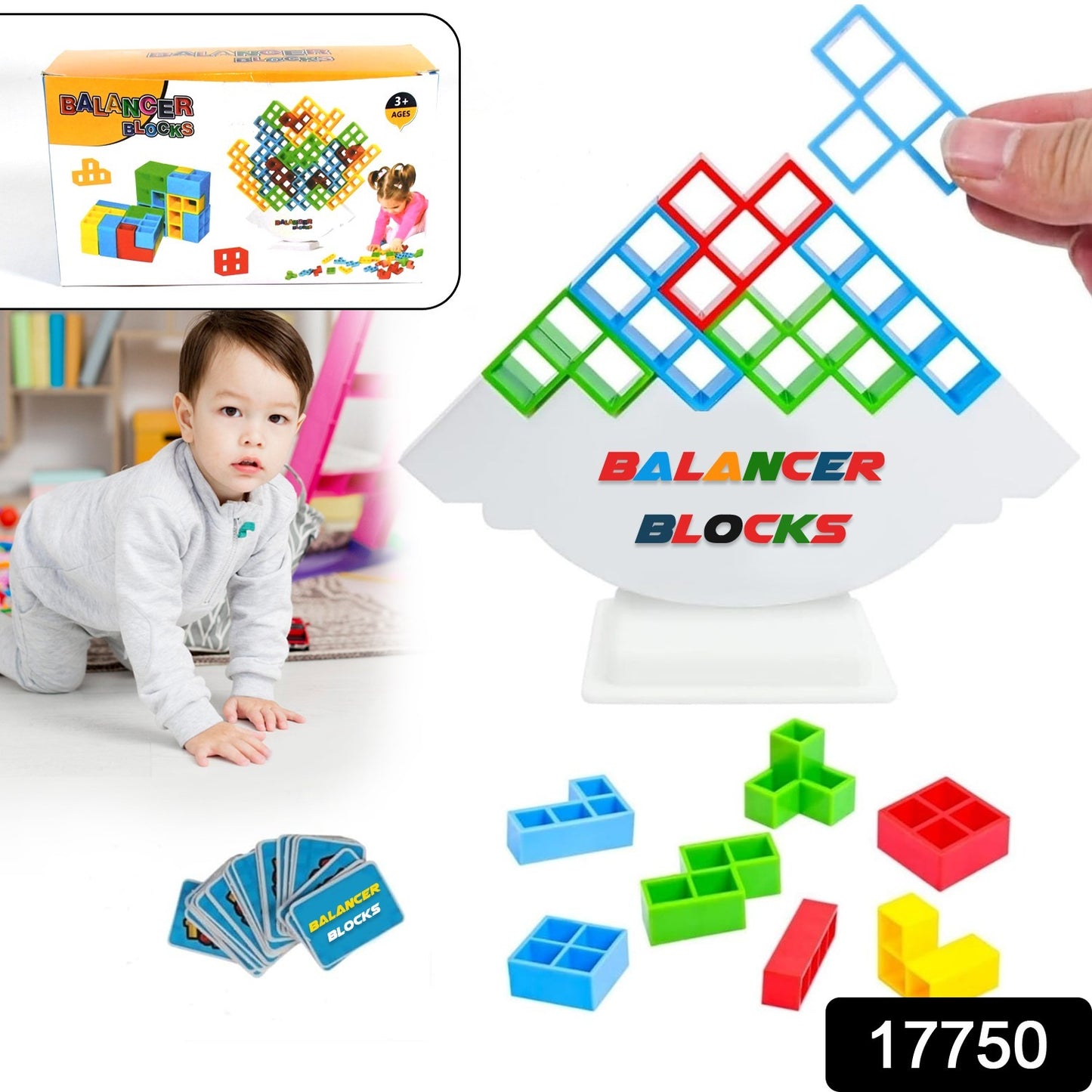 Wukusy 16-piece 3D tower stacking game with colorful blocks, designed for kids and adults to build and balance fun tower structures.