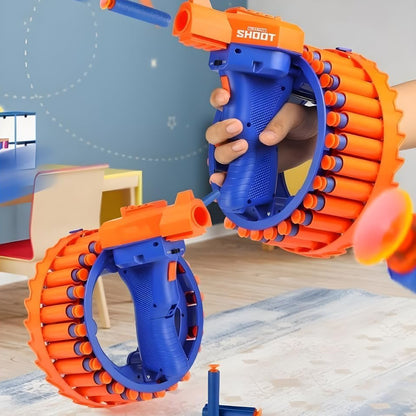 Wukusy electric toy gun for children with 28 soft bullets, featuring a hand ring wheel and safe design for kids' play.
