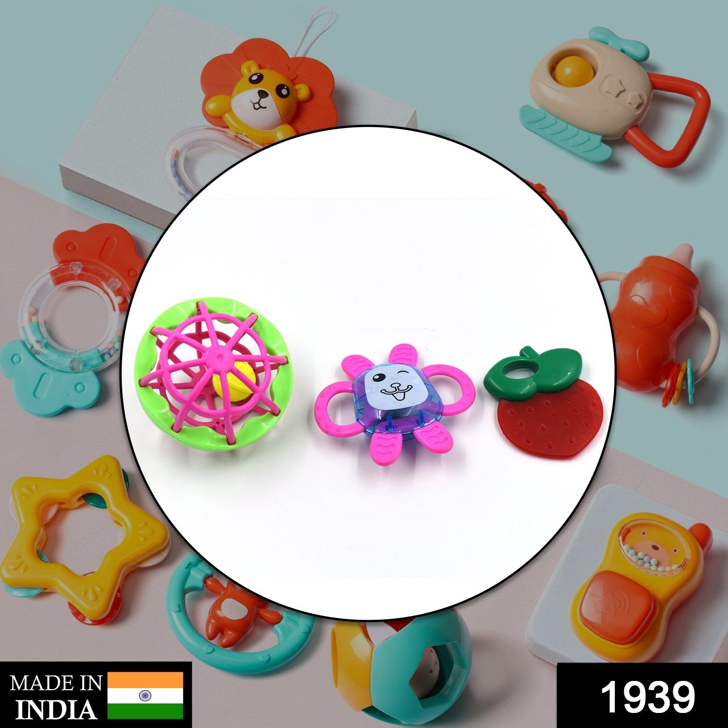 Wukusy 1939 At39 3-piece baby rattles toy set for kids and babies, featuring colorful, textured rattles for play and enjoyment.