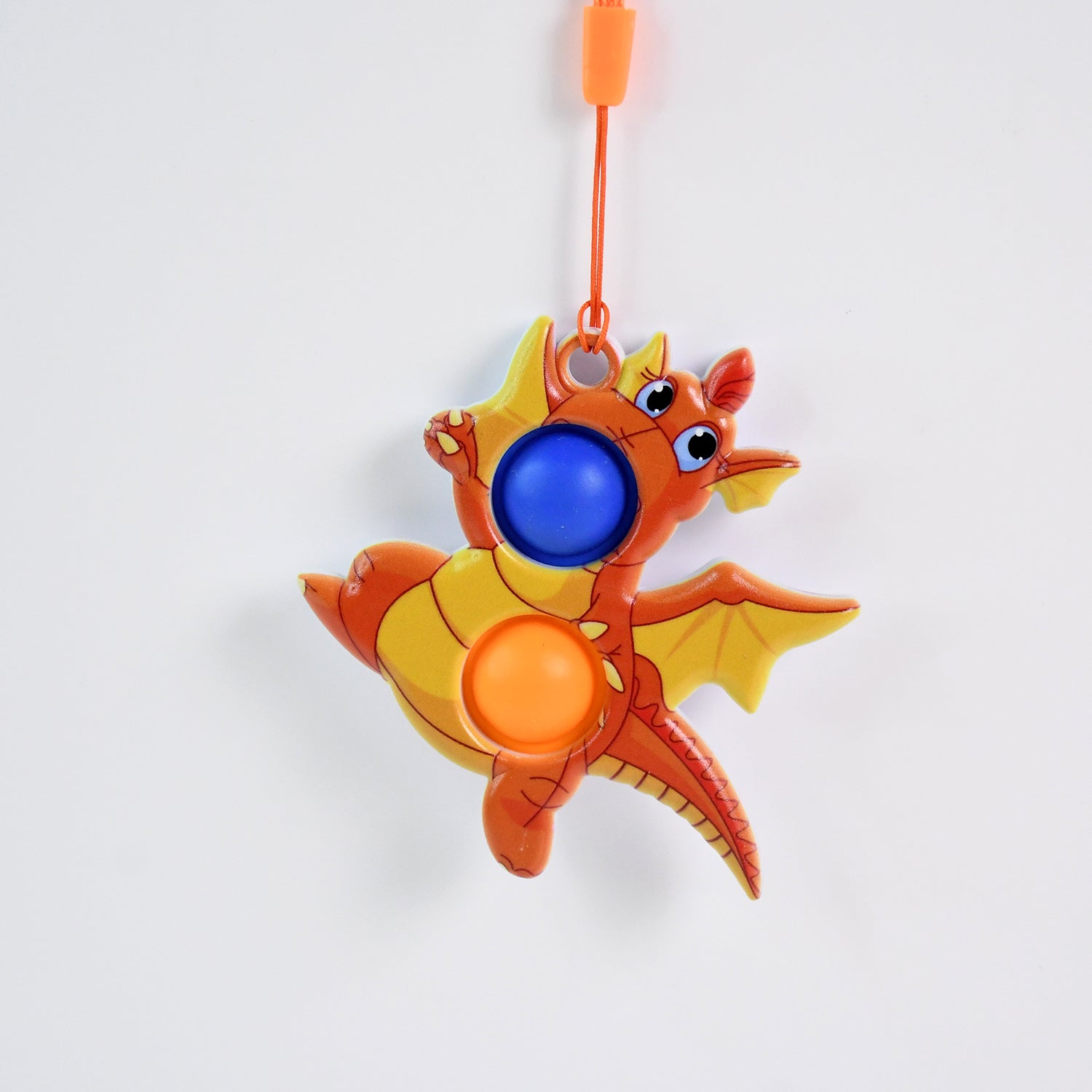 Wukusy dragon-shaped push pop fidget toy with two bubbles and strap, designed for stress relief and sensory play.