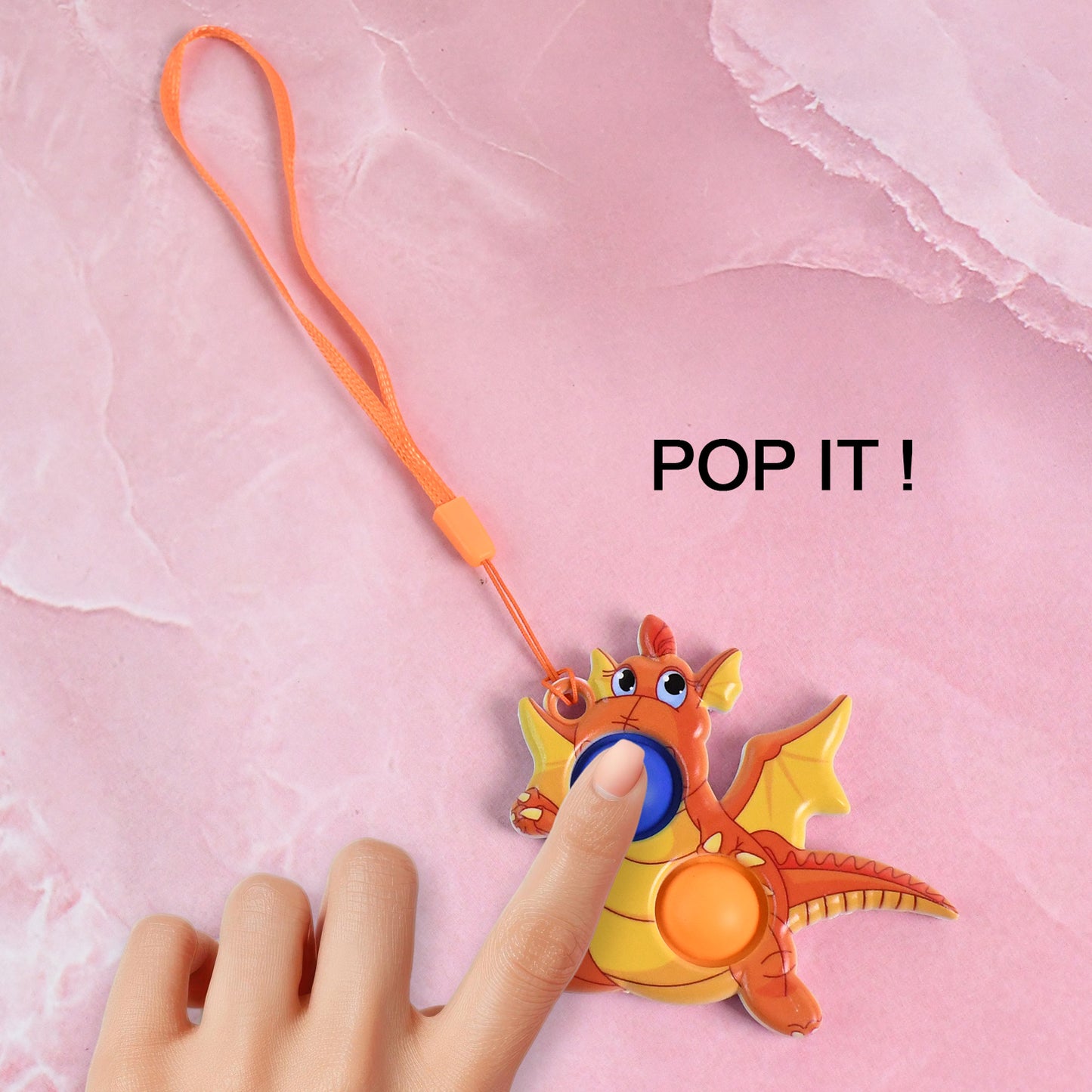 Wukusy 2-bubble dragon-shaped push pop fidget toy with strap, colorful and fun sensory toy for kids.