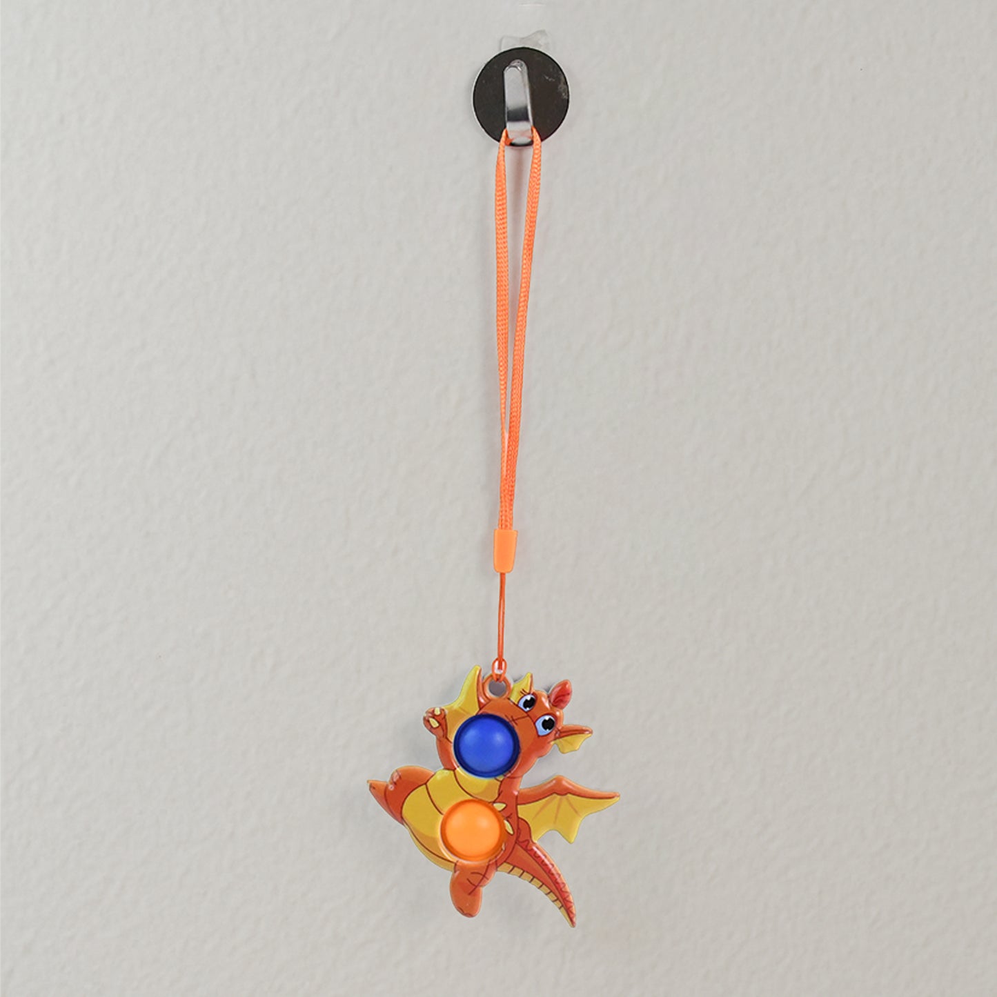 Wukusy dragon-shaped push pop fidget toy with 2 bubbles and strap, colorful and fun stress-relief toy for kids.