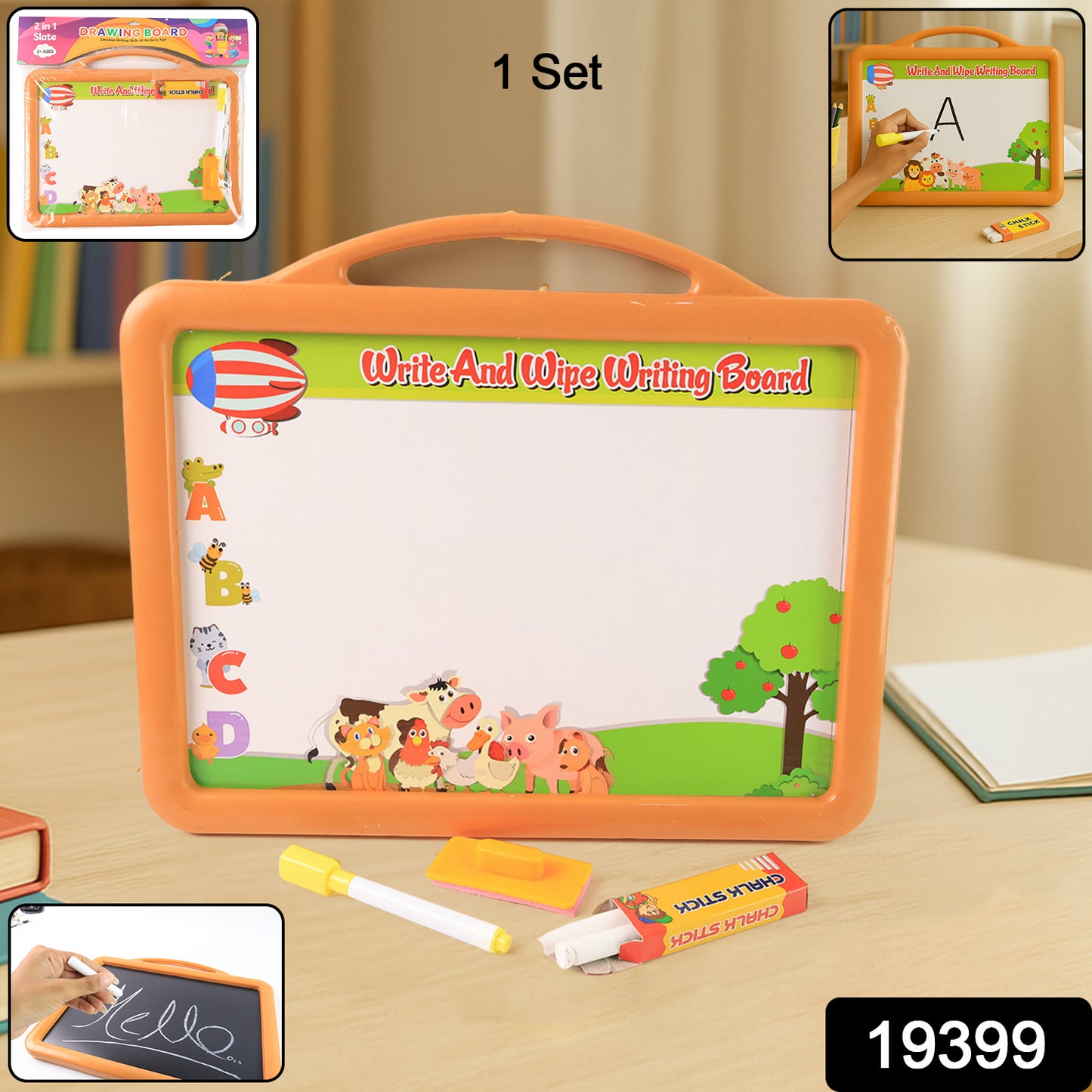 Wukusy 2-in-1 double-sided educational drawing board for kids, featuring writable and wipeable surfaces for creative play.