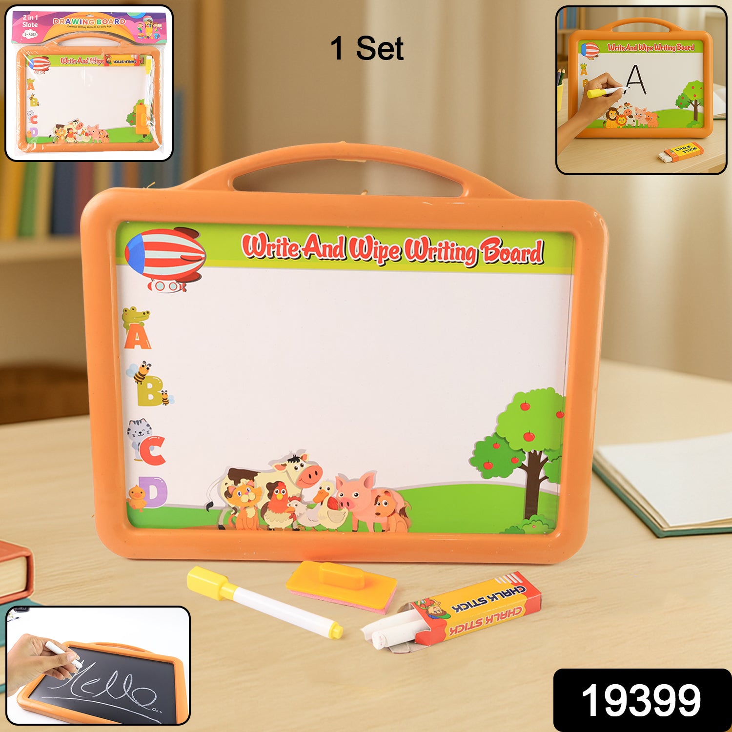 Wukusy 2-in-1 double-sided educational drawing board for kids, featuring writable and wipeable surfaces for creative play.