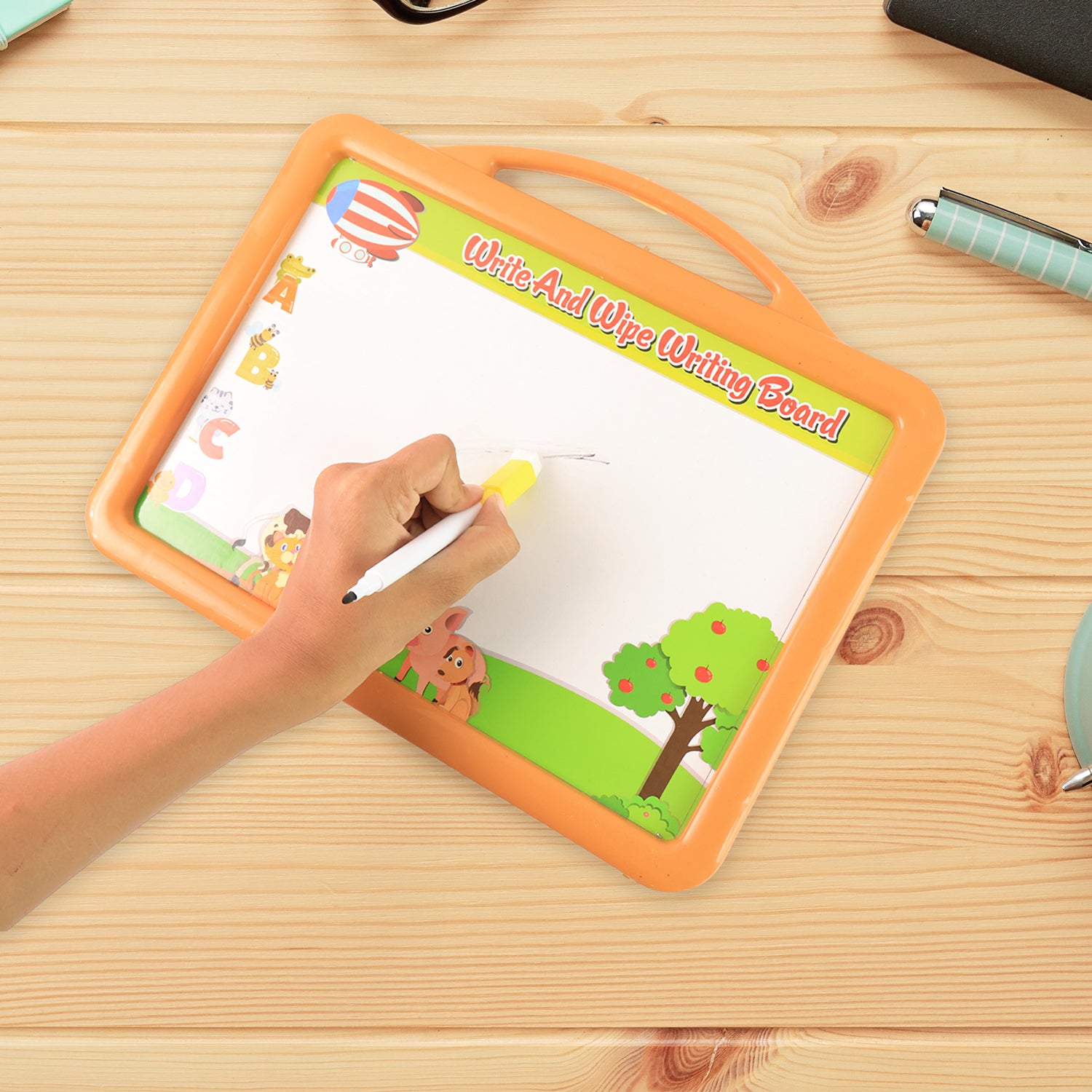 Wukusy 2-in-1 double-sided kids' educational drawing board with write and wipe surface, suitable for learning and creativity.