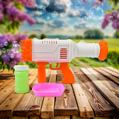 Wukusy 36-hole rechargeable bubble gun toy set featuring a large, powerful machine for outdoor fun and bubble blowing entertainment.