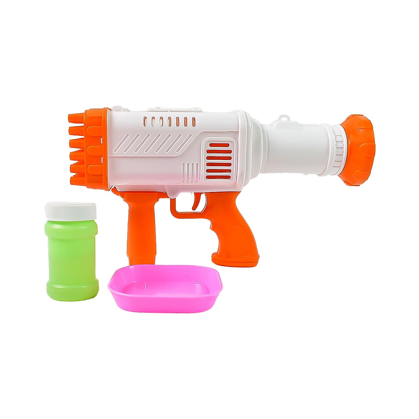 Wukusy bubble gun toy with 36 holes, rechargeable and powerful, designed for kids' outdoor play, shown as a large blue bubble machine.