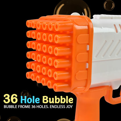 Wukusy 36-hole rechargeable bubble gun toy set with a large, powerful bubble machine for outdoor fun and entertainment.
