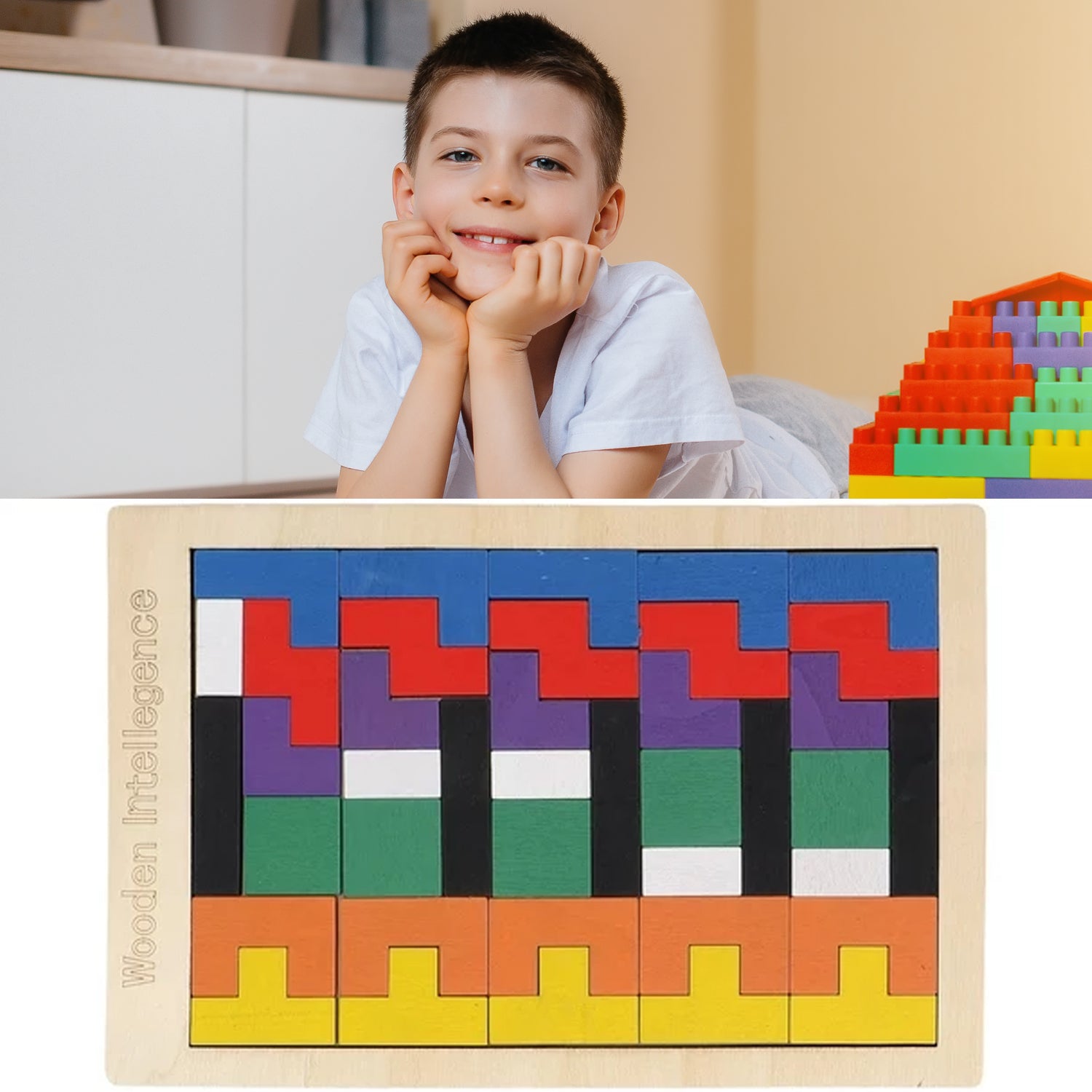 Wukusy wooden blocks puzzle toy for children, educational Russian block puzzle for early childhood learning and brain development.