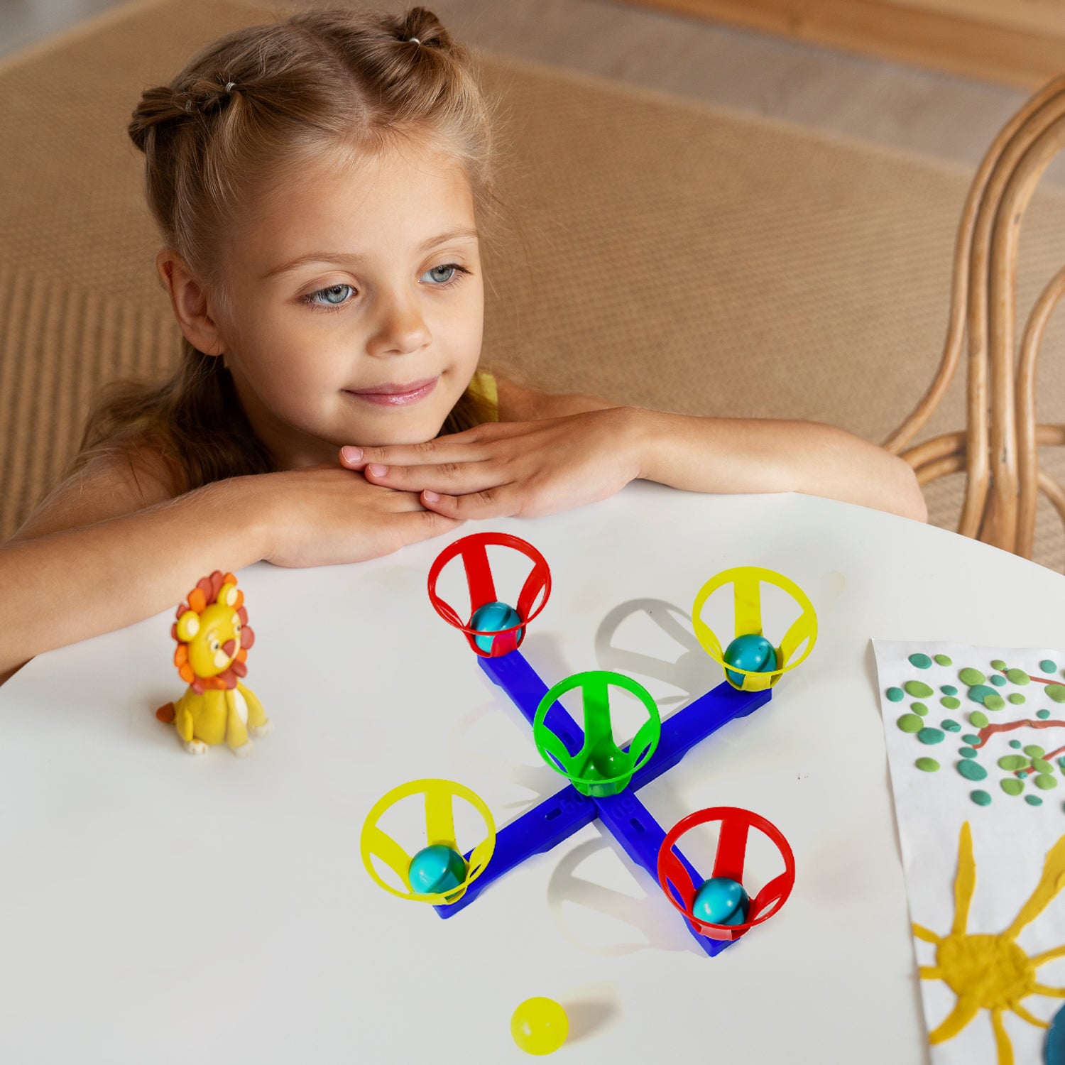 Wukusy Baskets and Balls Toy for Kids with 5 colorful baskets and 5 matching balls, designed for fun and play.