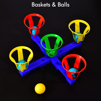 Wukusy Baskets and Balls toy for kids, featuring five colorful baskets and five matching balls for fun play and sorting activities.