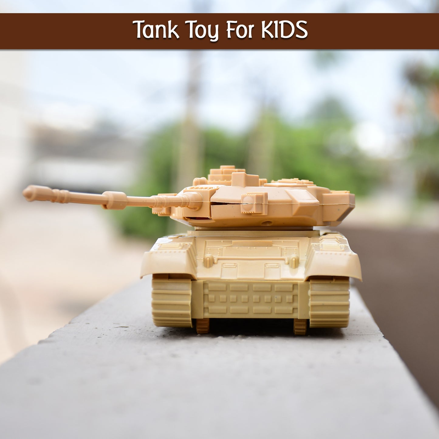 Wukusy Pull Back Army Tank Toy for Kids, detailed plastic military tank with moving wheels and camouflage design.