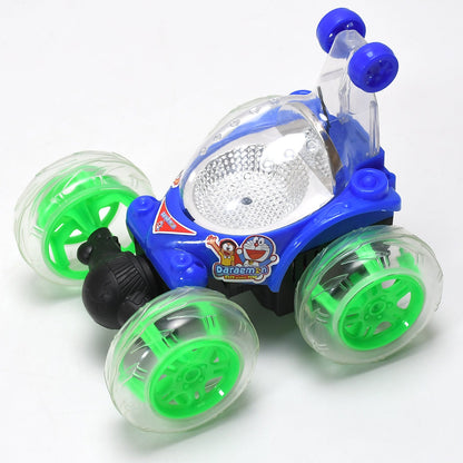 Wukusy rechargeable 360-degree stunt remote control car for kids with colorful 3D lights and built-in music, toy vehicle for children