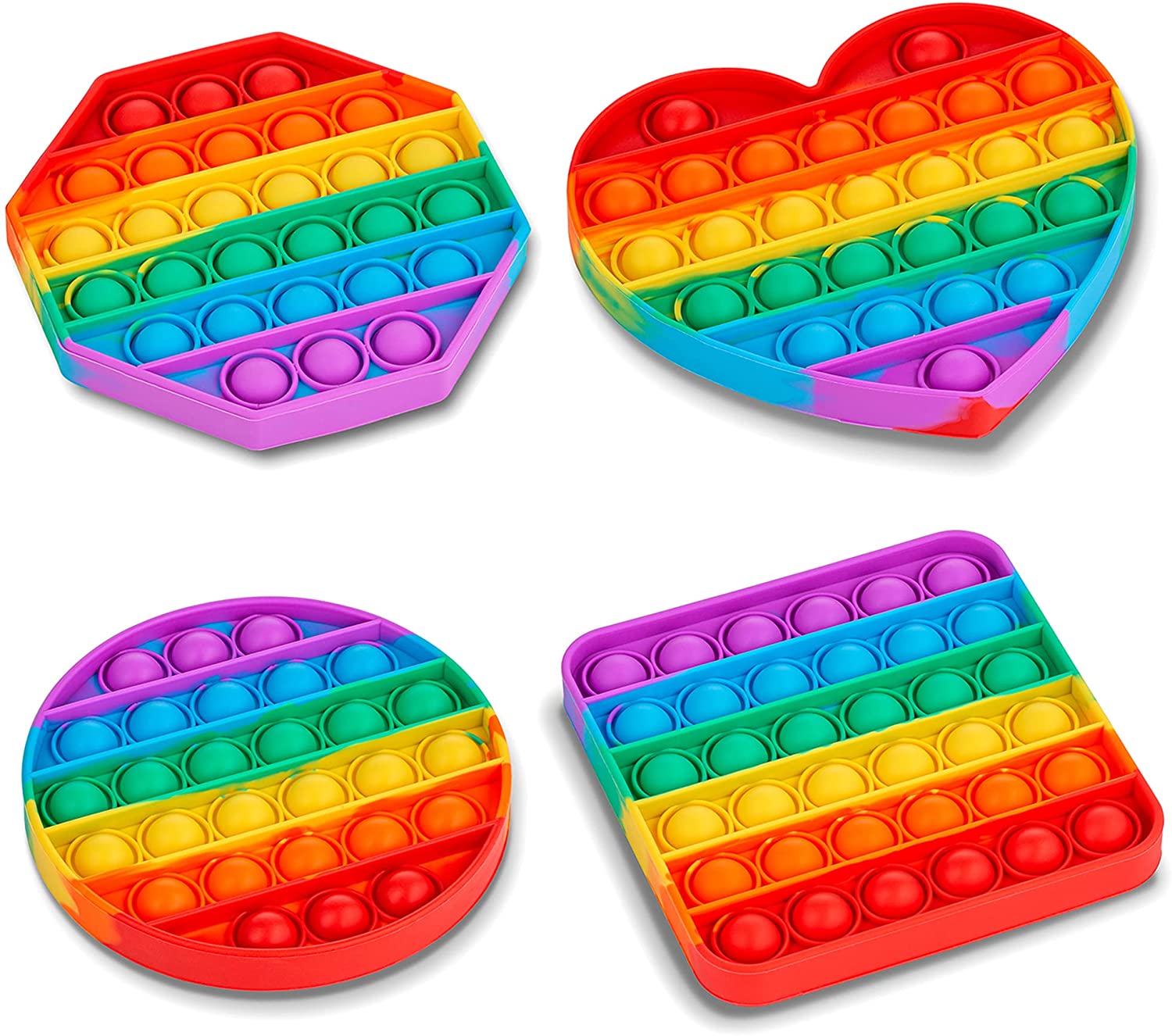Rainbow-colored Wukusy fidget toy with random shapes, made of flexible silicone for stress relief and sensory play.